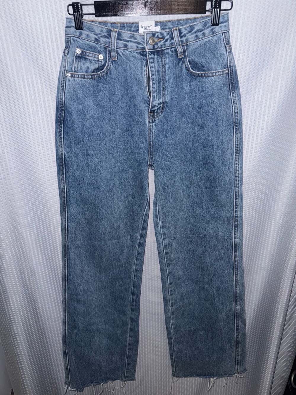 Princess Polly PP-DNM Straight Leg Raw Hem Jeans US 4